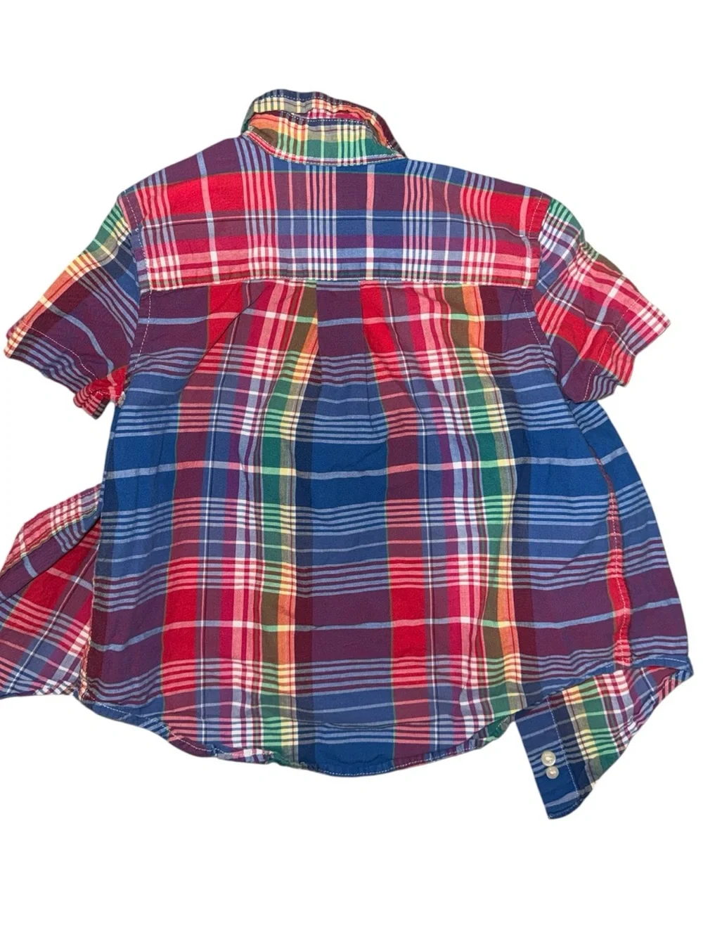 Ralph Lauren Toddler Boys Red Blue Plaid Short Sleeve Button Down Shirt 2T